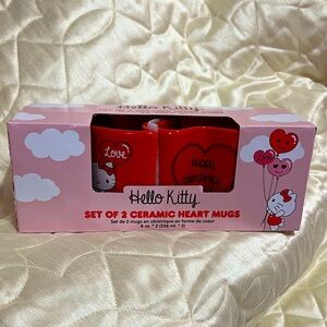Hello Kitty Set of 2 Ceramic Heart Mugs Valentine Edition Sanrio Red NWT Cups